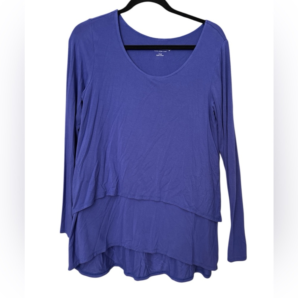 Soft Surroundings Tunic Top Womens Small Blue Split Back Layered Cotton Blouse